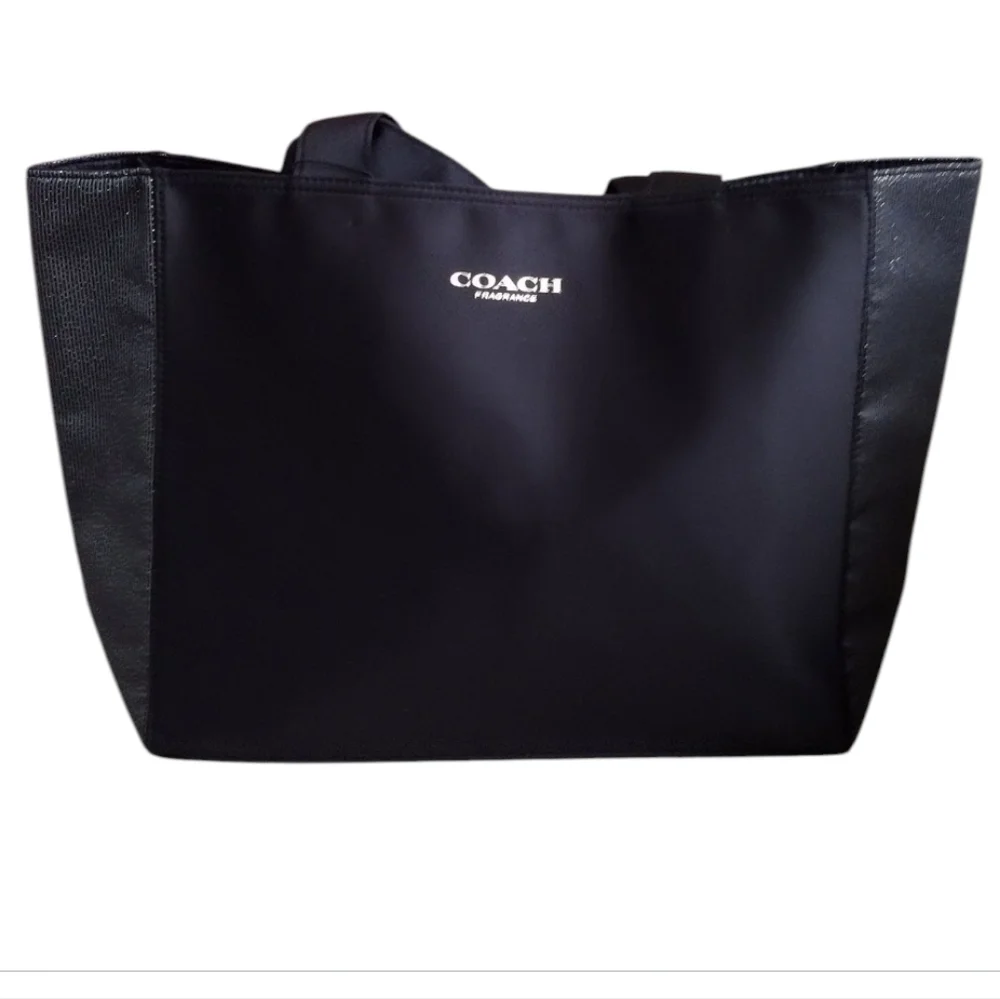 Large Coach Fragrance Black Satin & Gold Holiday Shimmer Tote Bag Shopper